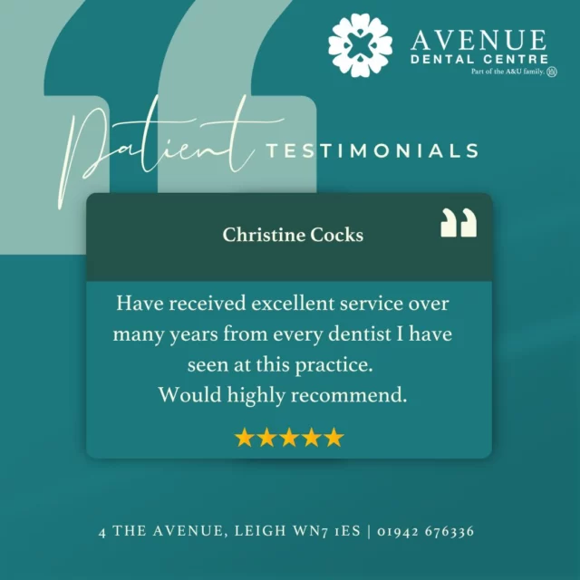 ⭐ Another Happy Patient! ⭐

We love hearing from our patients—thank you for trusting us with your smile!

We are accepting new patients! Same-day appointments and weekend appointments available.

📅 Book your consultation today!
https://loom.ly/Aj-WD-A or call us 01942 676336

#PatientTestimonial #HappySmiles #DentalCare #ThankYou #AvenueDentalCentre #DentalPracticeLeigh