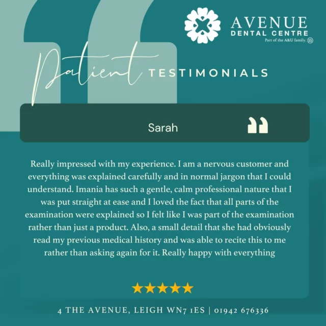 ⭐ Another Happy Patient! ⭐

We love hearing from our patients—thank you for trusting us with your smile!

We are accepting new patients! Same-day appointments and weekend appointments available.

📅 Book your consultation today!
https://audental.co.uk/avenue-dental-centre/ or call us 01942 676336

#PatientTestimonial #HappySmiles #DentalCare #ThankYou #AvenueDentalCentre #DentalPracticeLeigh