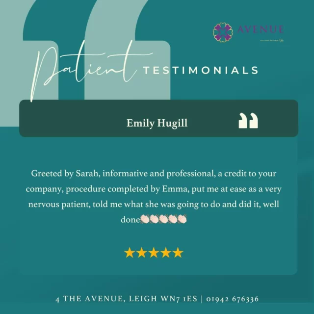 ⭐ Another Happy Patient! ⭐

We love hearing from our patients—thank you for trusting us with your smile!

We are accepting new patients! Same-day appointments and weekend appointments available.

📅 Book your consultation today!
https://loom.ly/Aj-WD-A or call us 01942 676336

#PatientTestimonial #HappySmiles #DentalCare #ThankYou #AvenueDentalCentre #DentalPracticeLeigh