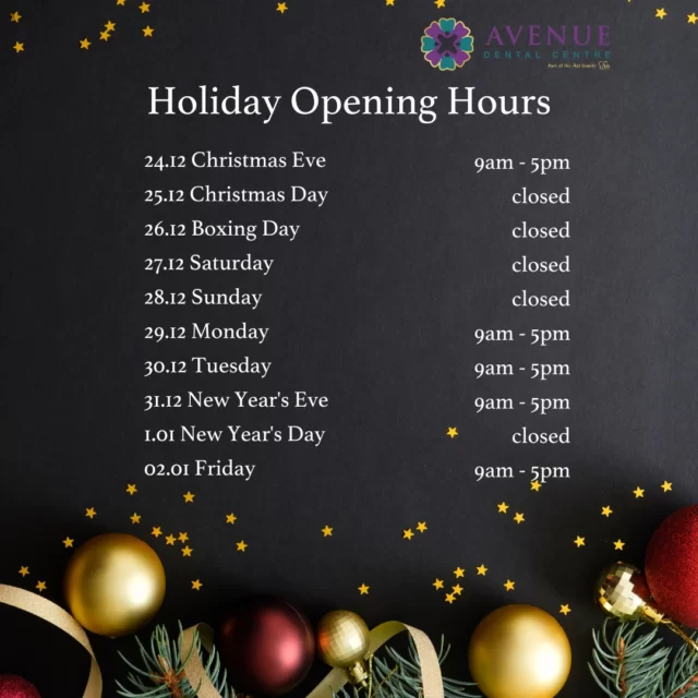 🎄 Holiday Opening Hours 🎄
Please check our festive opening hours to plan your visits in advance.
If you need urgent appointments, prescriptions, or treatment, we recommend booking before the holiday rush.
Wishing you all a safe, healthy, and happy holiday season!