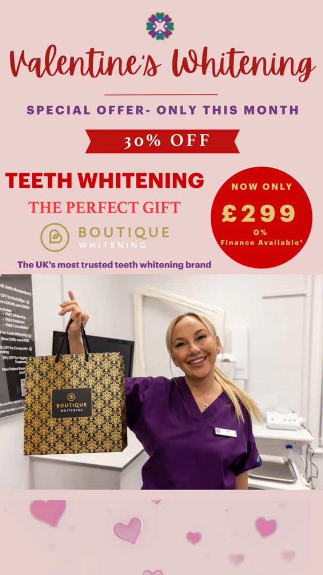 ✨ February Whitening Offer ✨
Enjoy 30% OFF Boutique Whitening — now just £299 😁
🔒 Secure your appointment with a £30 refundable deposit
#TeethWhitening #Offer #ValentinesGiftIdea