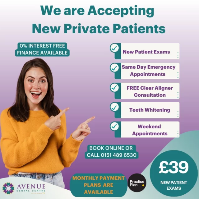 ✨ We’re Excited to Welcome New Private Patients! ✨
📅 Same-Day Appointments
🗓️ Weekend Availability
💥 New Patient Special: Just £39
💳 Monthly Payment Plans at £10.85/month
Your health, your way—schedule your appointment today!
📅 Book through our website: https://audental.co.uk/avenue-dental-centre/
📞 Or call us directly at 0194 267 6336
#DentalPracticeLeigh #TeethWhitening #Invisalign #Implants #WeekendDentist #NewPatientOffer