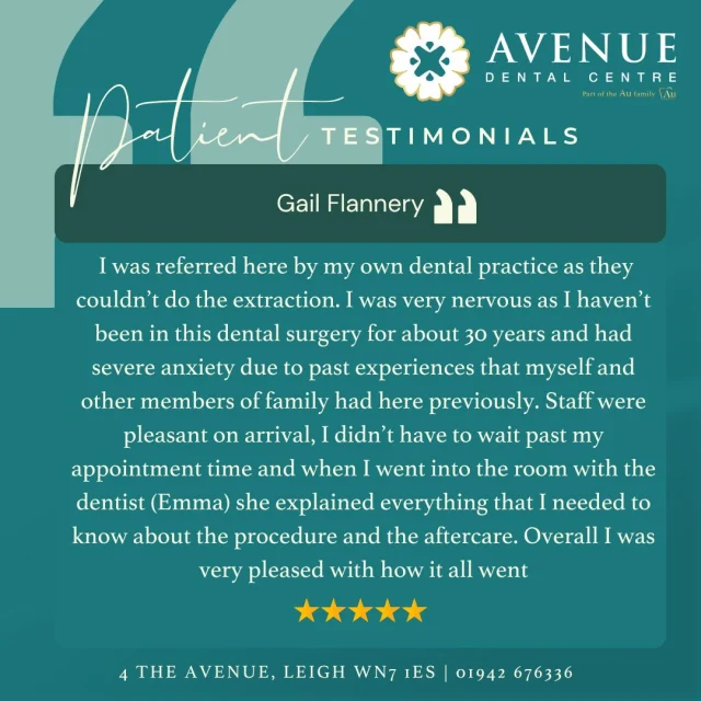 This one means a lot to us. Gail came to us carrying 30 years of dental anxiety and some difficult memories, and we are so proud of how her visit went. A huge well done to Gail for taking that step, and to Emma for making her feel so comfortable.

Dental anxiety holding you back? We understand. Book via the link in our bio and we will take good care of you.

#DentalAnxiety #PatientReview #AvenueDentalCentre #FamilyDentist