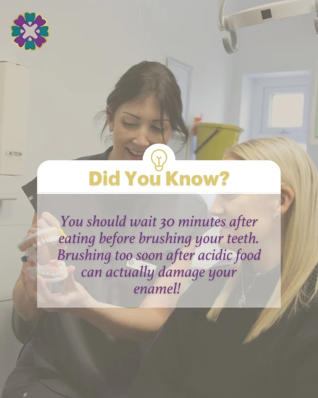 💡 𝐃𝐢𝐝 𝐘𝐨𝐮 𝐊𝐧𝐨𝐰?
You should wait 30 minutes after eating before brushing your teeth. Brushing too soon after acidic food can actually damage your enamel! 🍊
#DentalTips #SmileHealthy #DidYouKnow