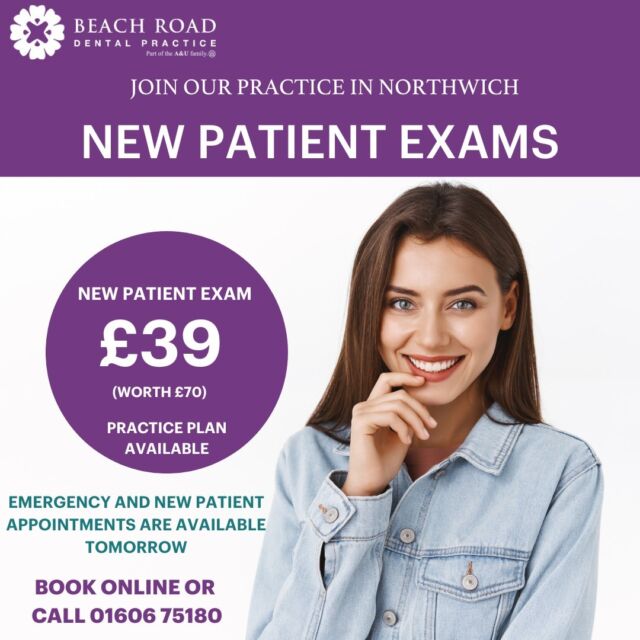 Emergency and new patient appointments are available tomorrow at Beach Road Dental Practice!

No waiting list ✅
Private new patient examinations ✅
Special offer for new patients: £39
Private emergency appointments ✅
Other private treatments ✅

Call us on 01606 75180 or book online at https://audental.dentr.net/practices/beachroad

#EmergencyAppointments #NewPatientExams #DentistNorthwich #DentalPrcticeNorthwich #EmergencyAppointments #FinancePlans #NoWaitingList #SameDayDentist #NewPatientOffer
