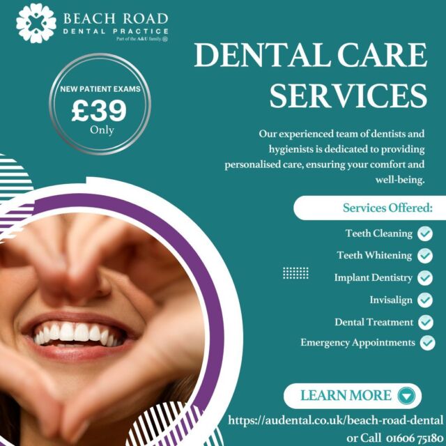 Unleash the Power of Our Dental Care Services! Visit us for same-day appointments.

We welcome private emergency cases, new patient exams, and offer a range of treatments including General Dentistry, Implants, Invisalign, and more.

Special Offer: New Patient Exam for £39 (was £70). Limited time only!

Book your appointment today!
📞 Call us now at 01606 75180 to book your appointment or simply book online: https://loom.ly/B1Z8zi8

#SummerSpecialOffer #EmergencyAppointments #NewPatientExams #DentistNorthwich #DentalPracticeNorthwich #FinancePlans #NoWaitingList #SameDayDentist