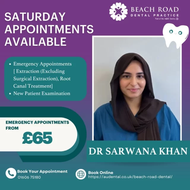 📢 We're accepting new private patients! Get your first exam for just £39. For your convenience, we're now open on Saturdays, offering same-day emergency appointments, new patient exams and flexible practice plans to help manage dental expenses with low monthly payments. 💙🦷

📞 Call us at 01606 75180 to book your appointment, or visit our website to book online: audental.co.uk/beach-road-dental

#BeachRoadDentalPractice #WeekendCare #AffordableDentalCare #SameDayAppointments #BlackFridayOffers #SaturdayDentist #Northwich